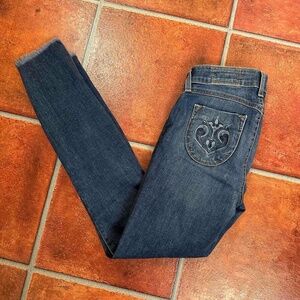 Siwy Dark Wash Embroidered Back Pocket Frayed Hem Skinny Jeans Size 25